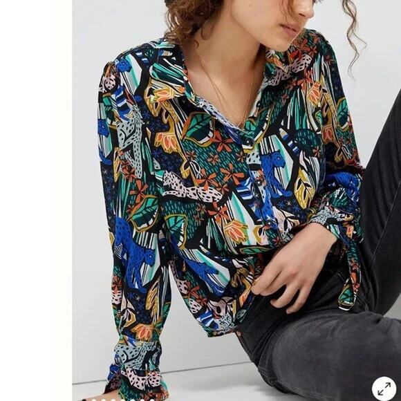Maeve Tops - Anthropologie Maeve Masha Volnova Jungle Daydream Carmiel Button Down Shirt US 4